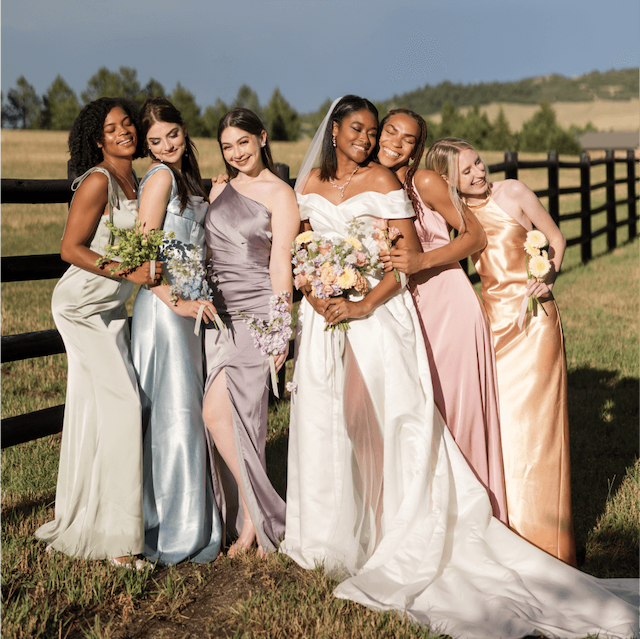 Elegant bridal wedding dresses, mix & match bridesmaid gowns in multiple colors (ivory, pink, champagne, blue) – romantic wedding collection | AW.Bridal Canada