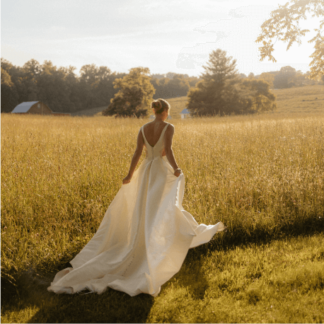 Dramatic a line wedding dress with deep backless design | AW.Bridal Canada
