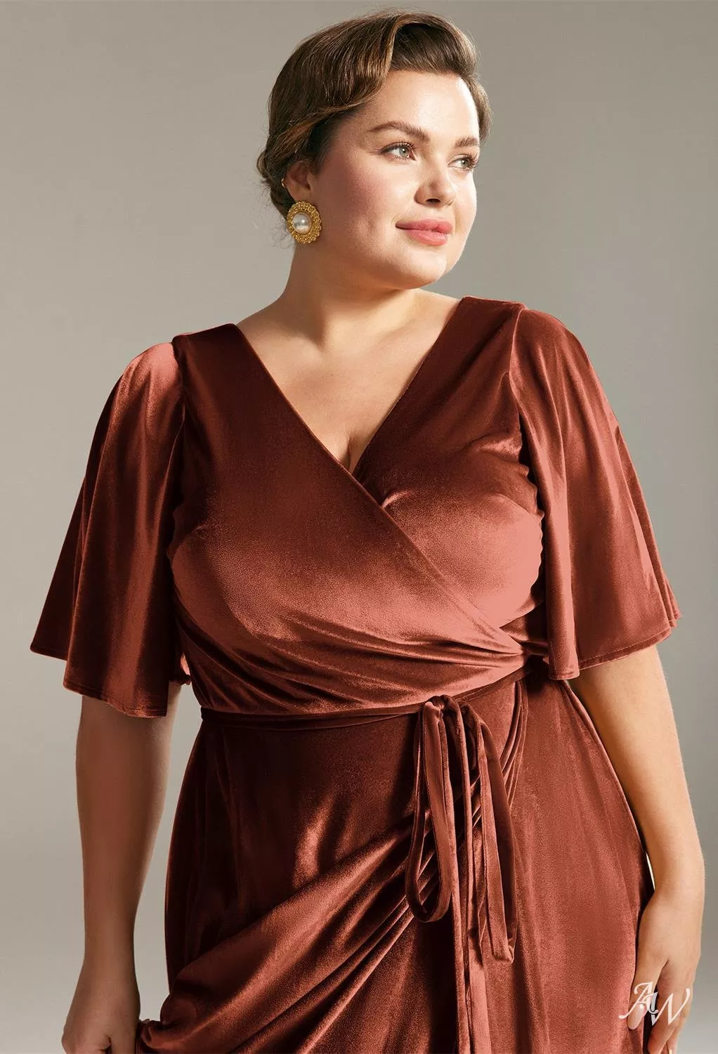 AW.Bridal A-Line V-Neck Floor Length Short Sleeves Long Bridesmaid Dresses Dress Burnt Orange Size 18