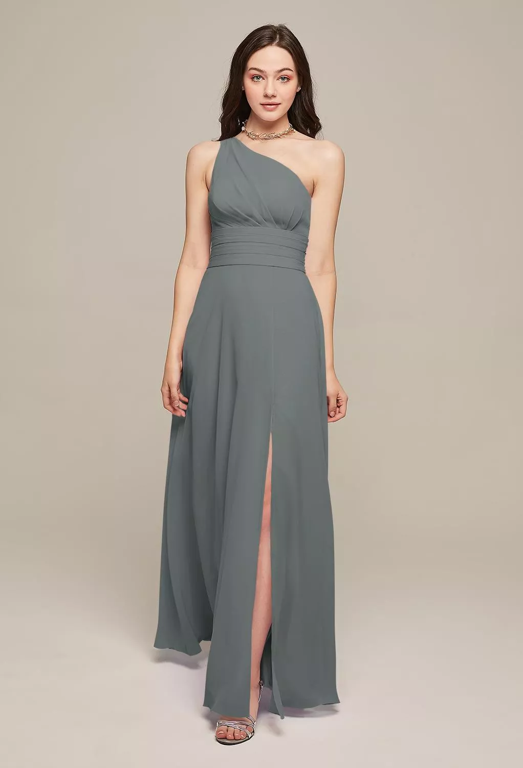 AW Sara Steel Gray  Long Bridesmaid Dresses