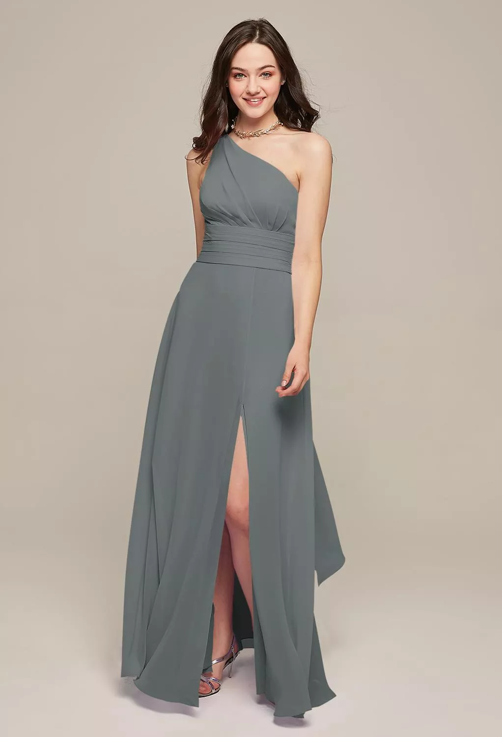 AW Sara Steel Gray  Long Bridesmaid Dresses