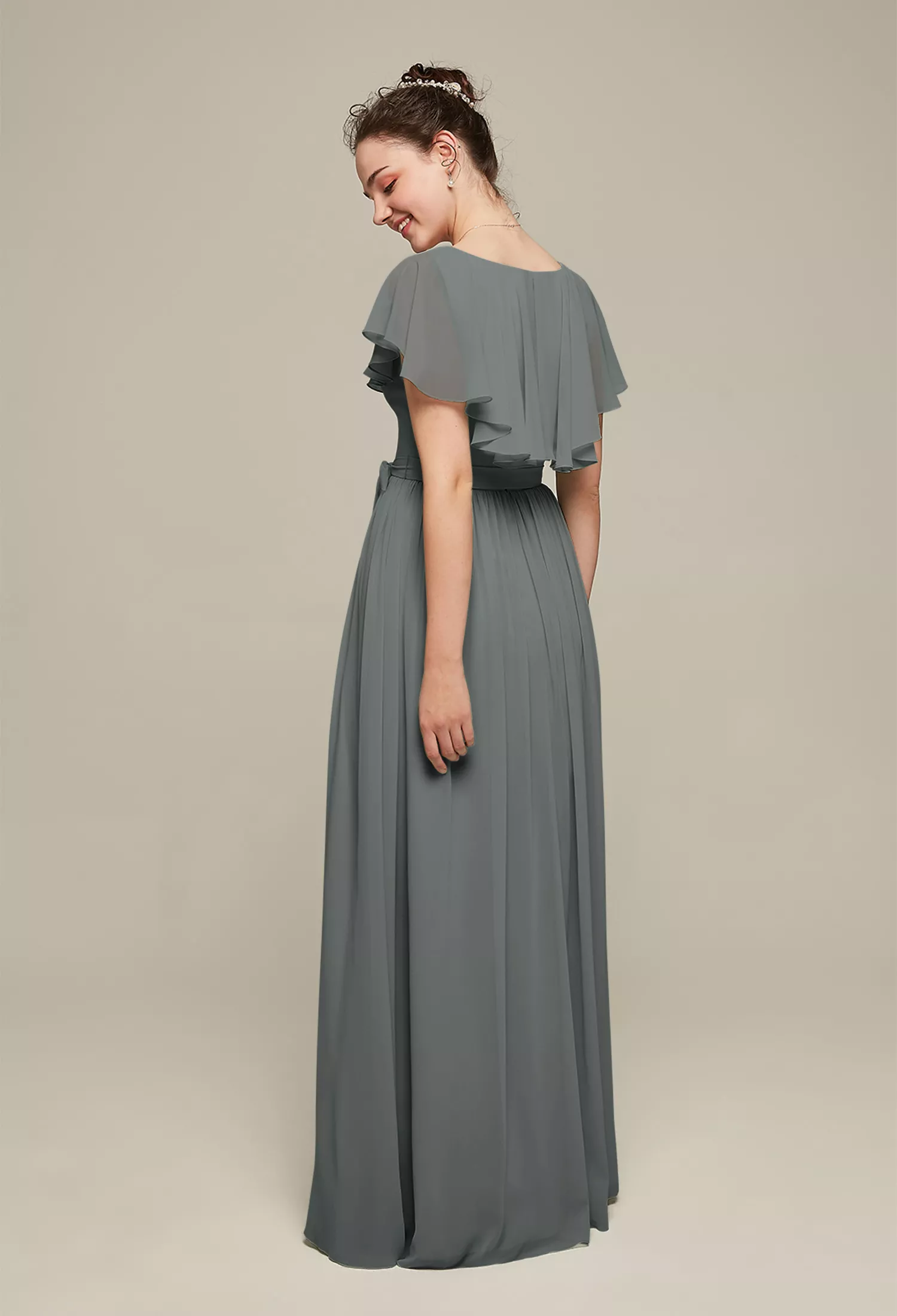 AW Bethany Steel Gray  Long Bridesmaid Dresses