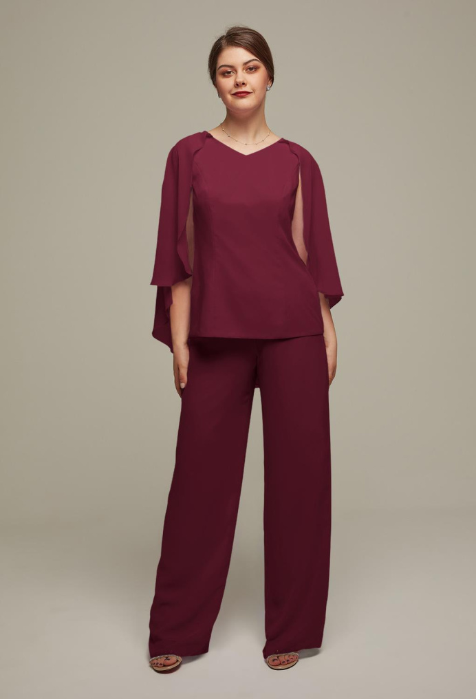 AW Henrietta Burgundy  Pants Mother of the Bride Dresses