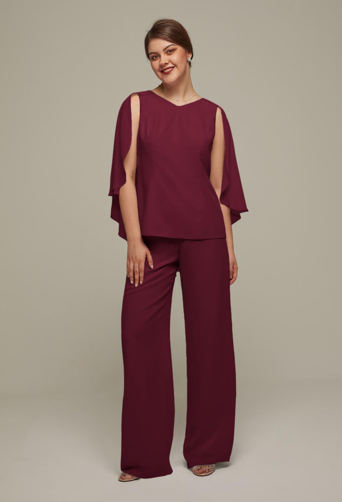 AW Henrietta Burgundy  Pants Mother of the Bride Dresses