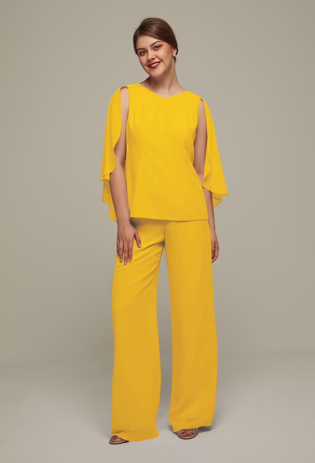 AW Henrietta Mustard Yellow  Pants Mother of the Bride Dresses