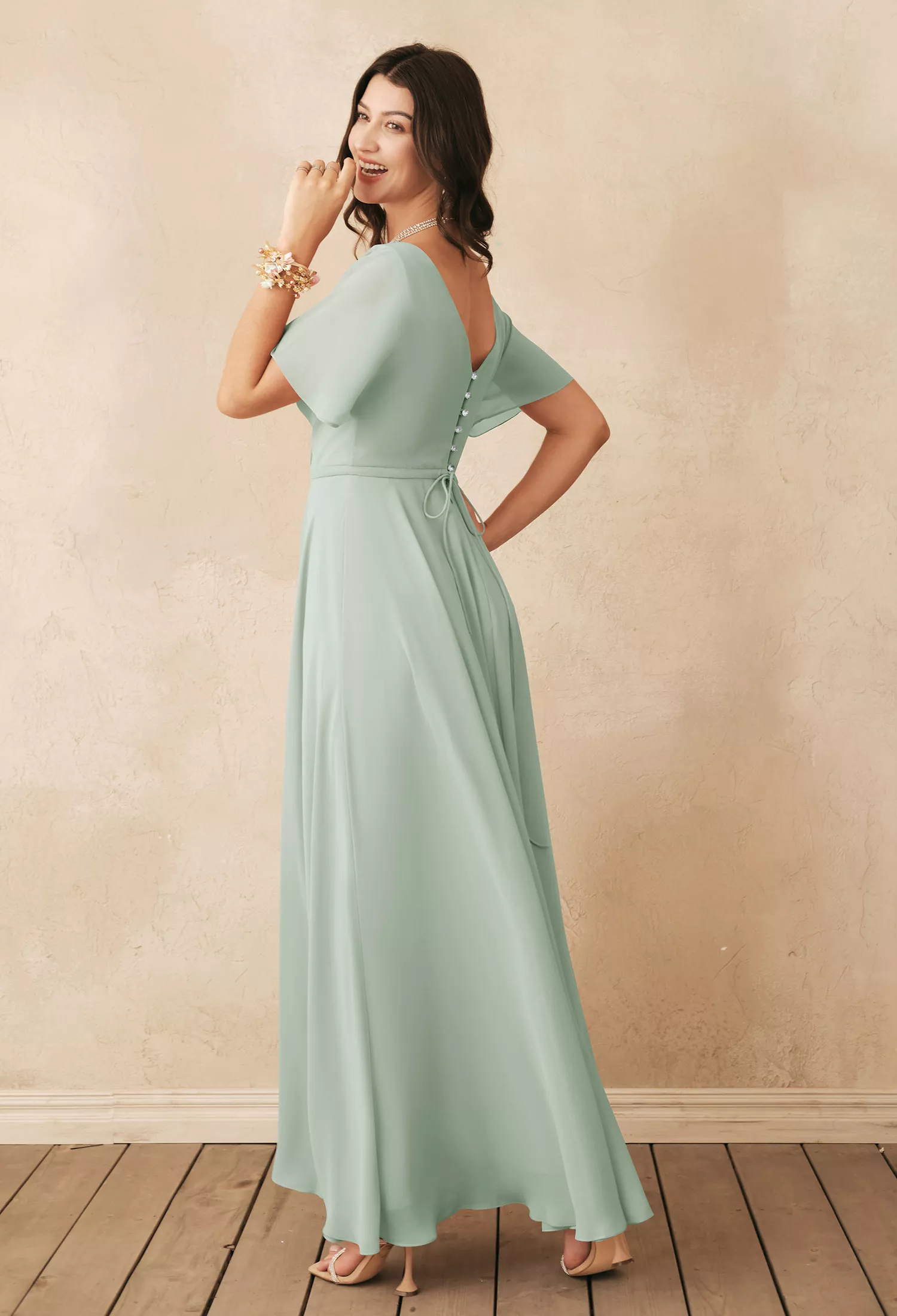 color sage green dress Thelma Bardot Maxi Dress - Wine main image 0