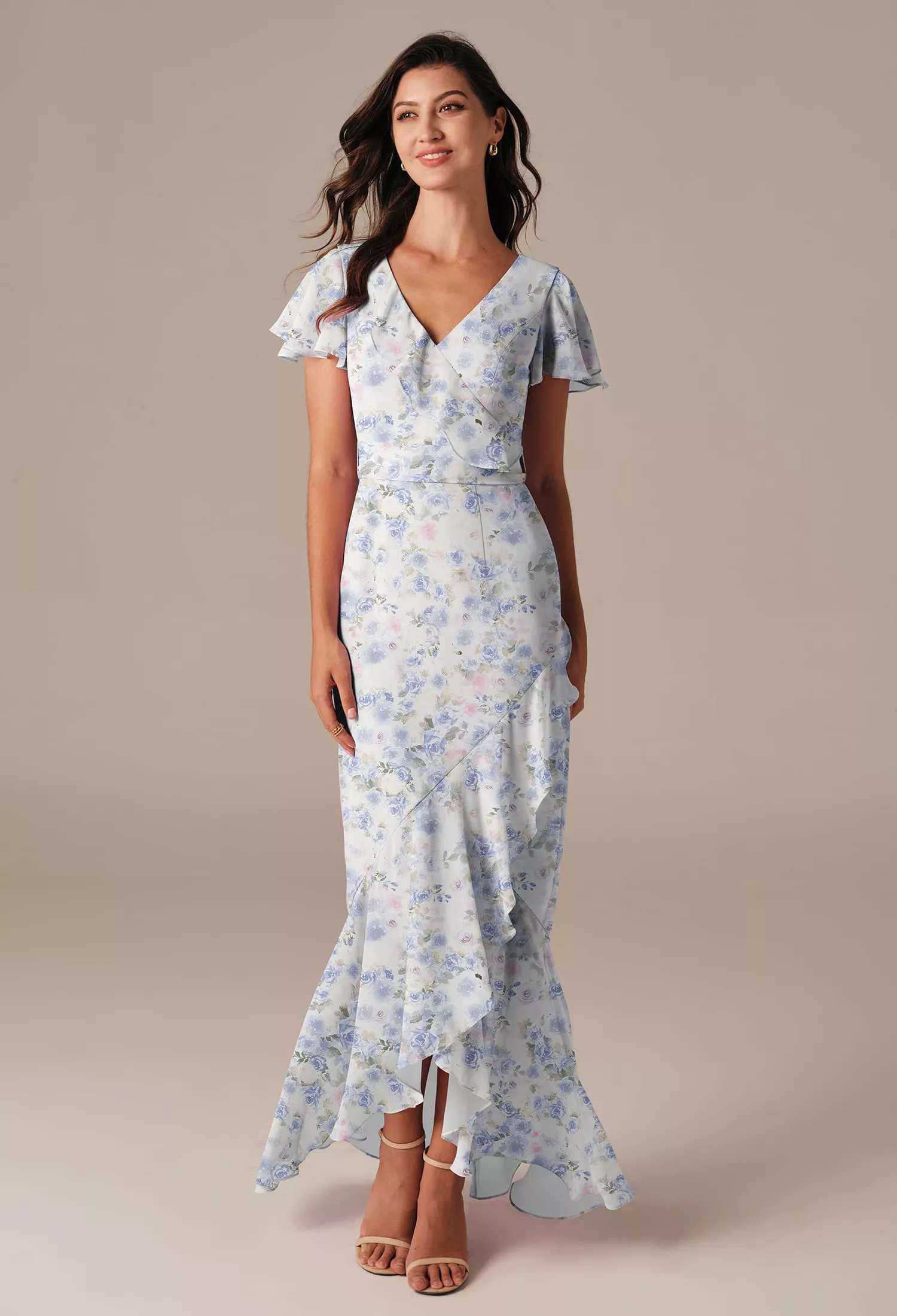 AW Celia Azure Purple Print  Spring Wedding Guest Dresses
