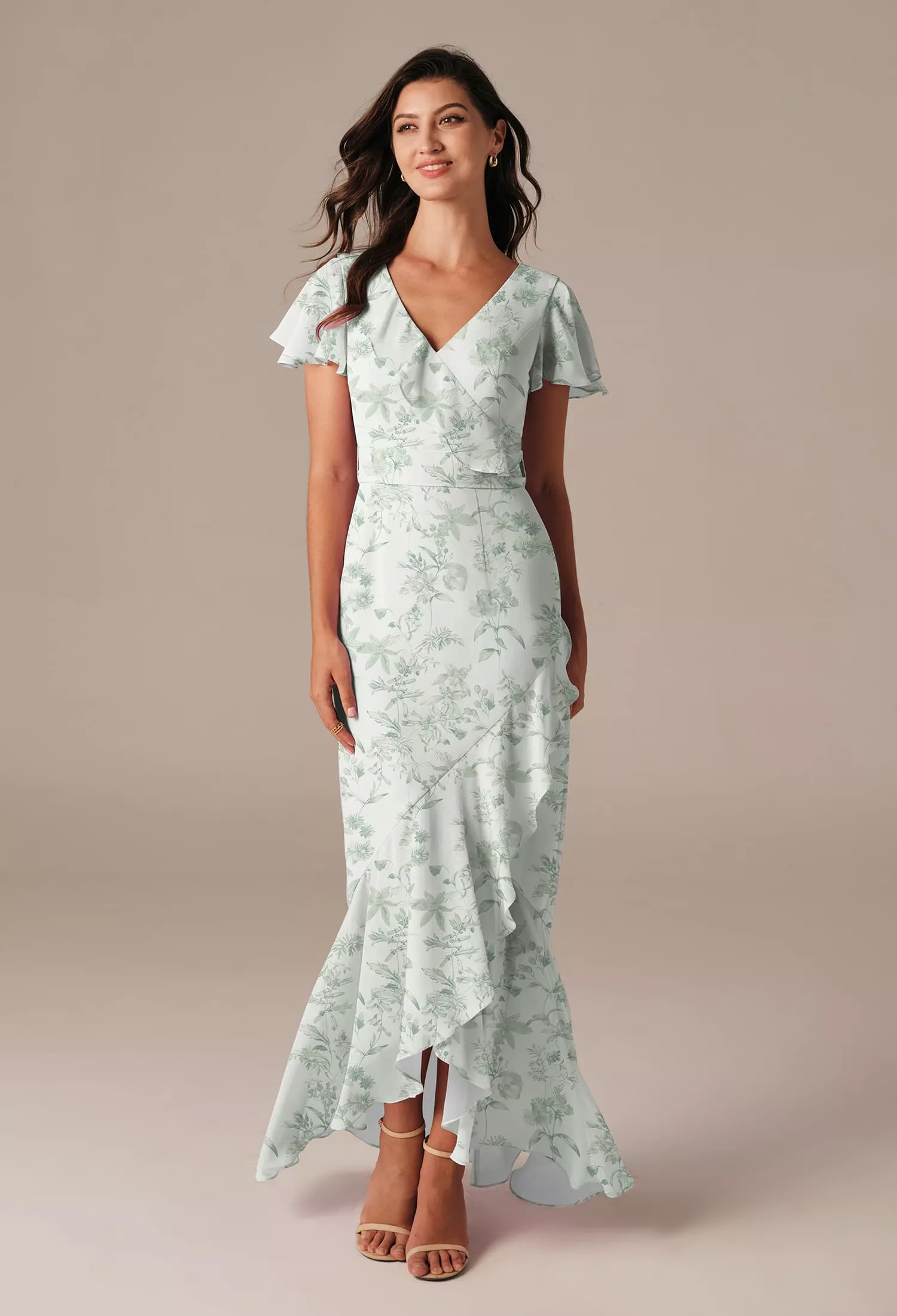 fall wedding guest dresses short sleeve Blue Short Sleeve Fitted Floral Mini Dress main image 0