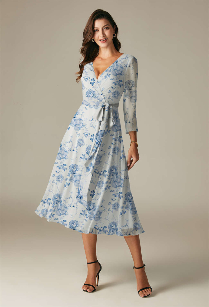 AW Gaia Blue Botanical Floral  Bridesmaid Dresses
