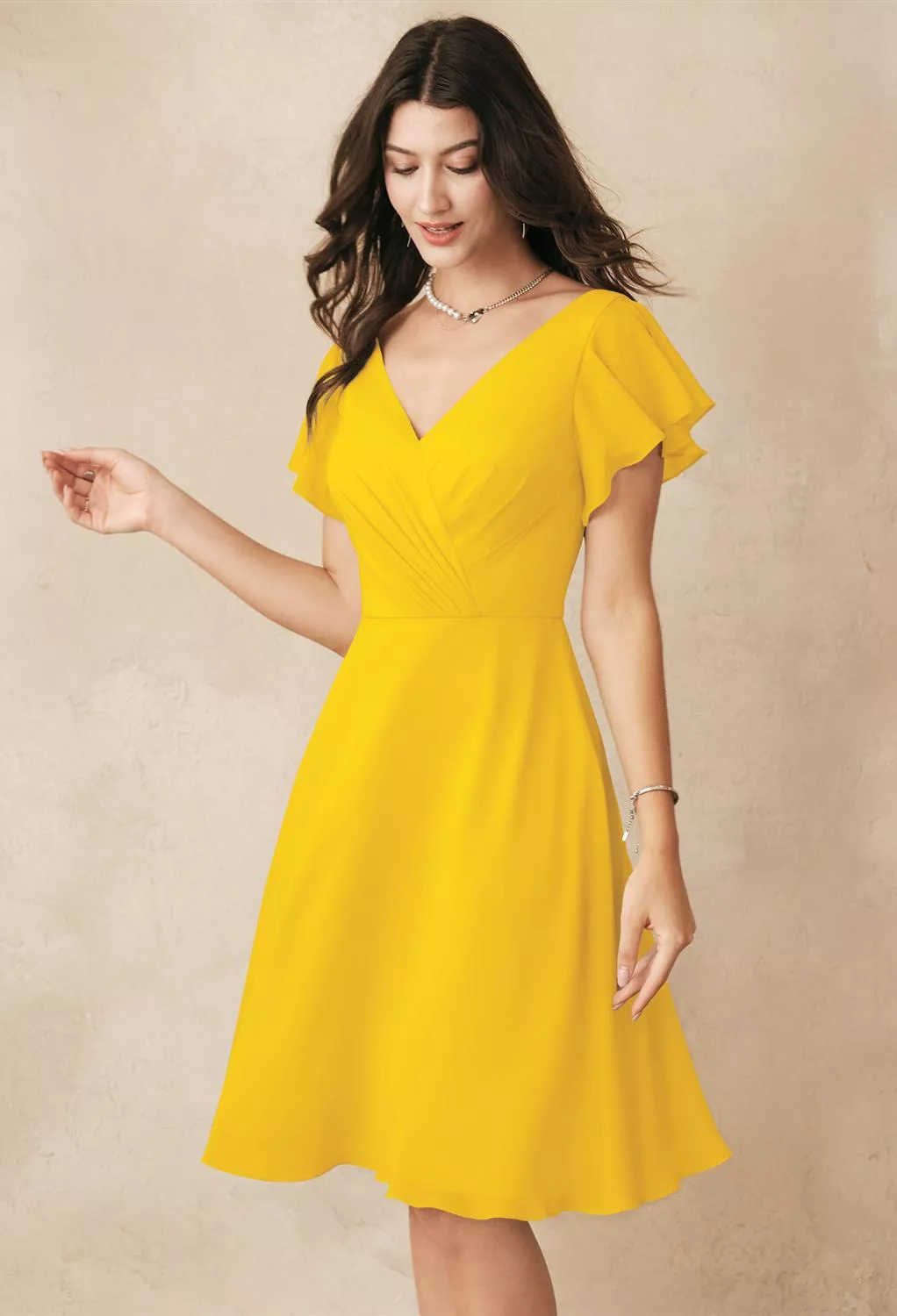 AW Megan Mustard Yellow  Short Bridesmaid Dresses