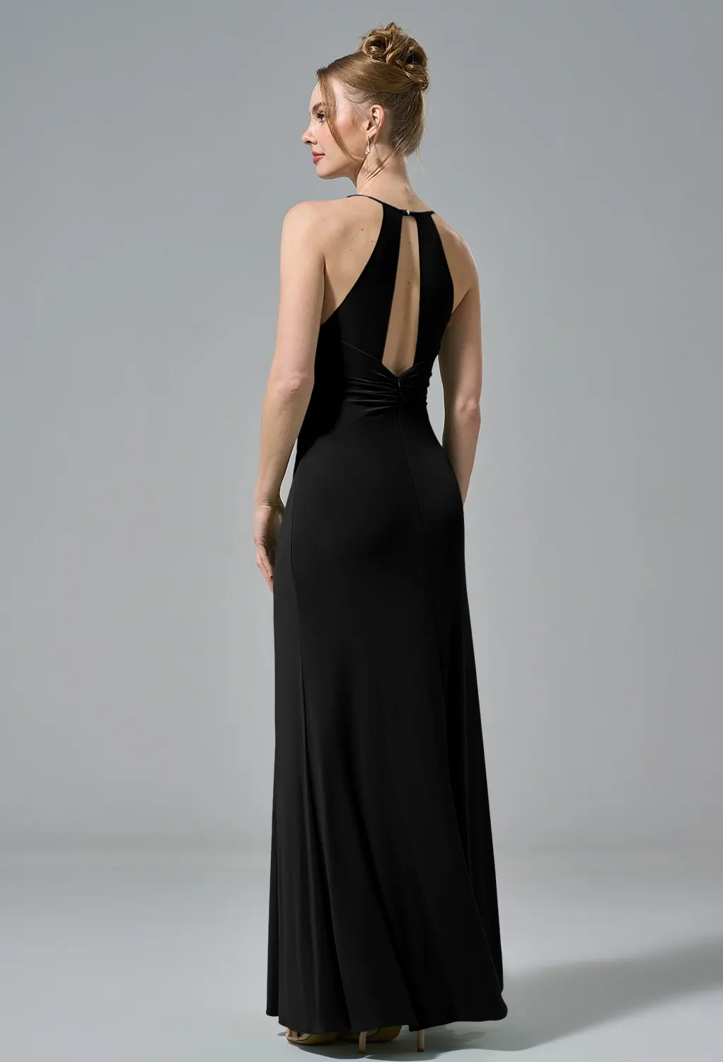 black bridesmaid dresses canada BABARONI Acetate Satin Black Bridesmaid Dresses Off-the-shoulder Sweep  Train Cap Sleeve with Slit A-line