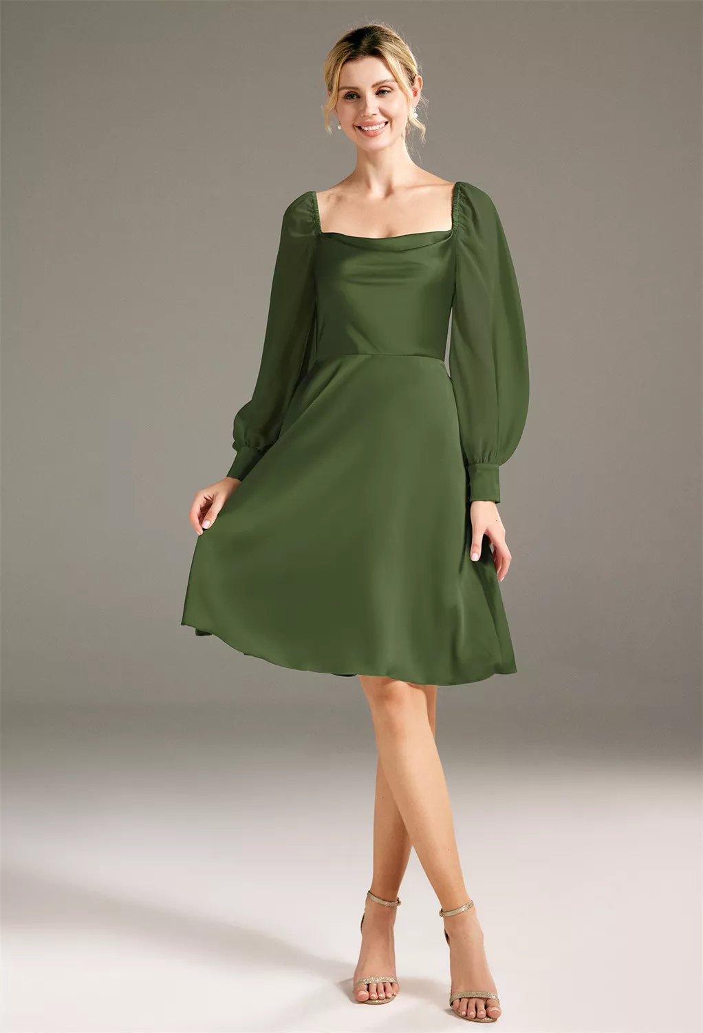 AW Jules Green Olive  Short Bridesmaid Dresses