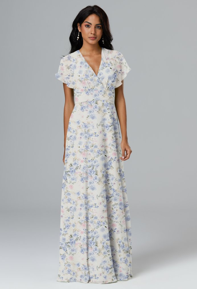 AW Halle Azure Purple Print  Long Bridesmaid Dresses
