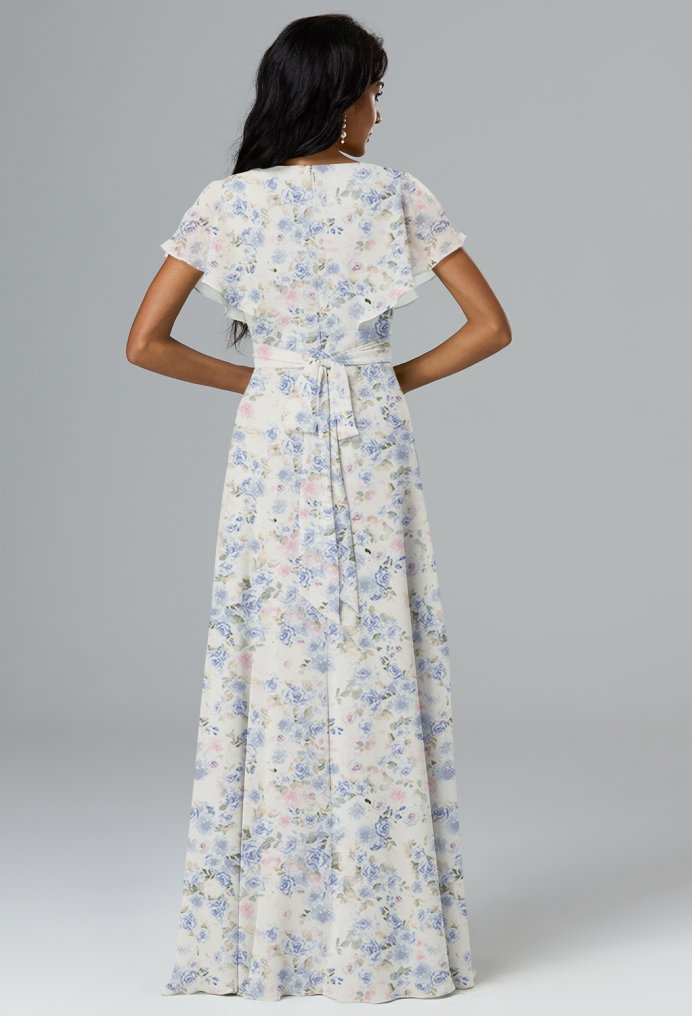 AW Halle Azure Purple Print  Long Bridesmaid Dresses