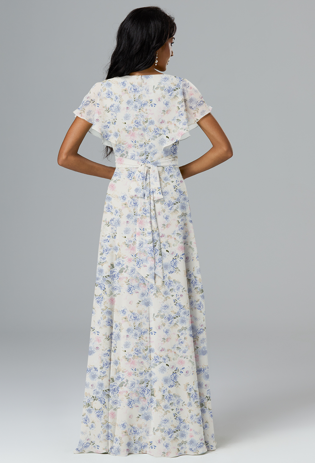 AW Halle Azure Purple Print  Long Bridesmaid Dresses