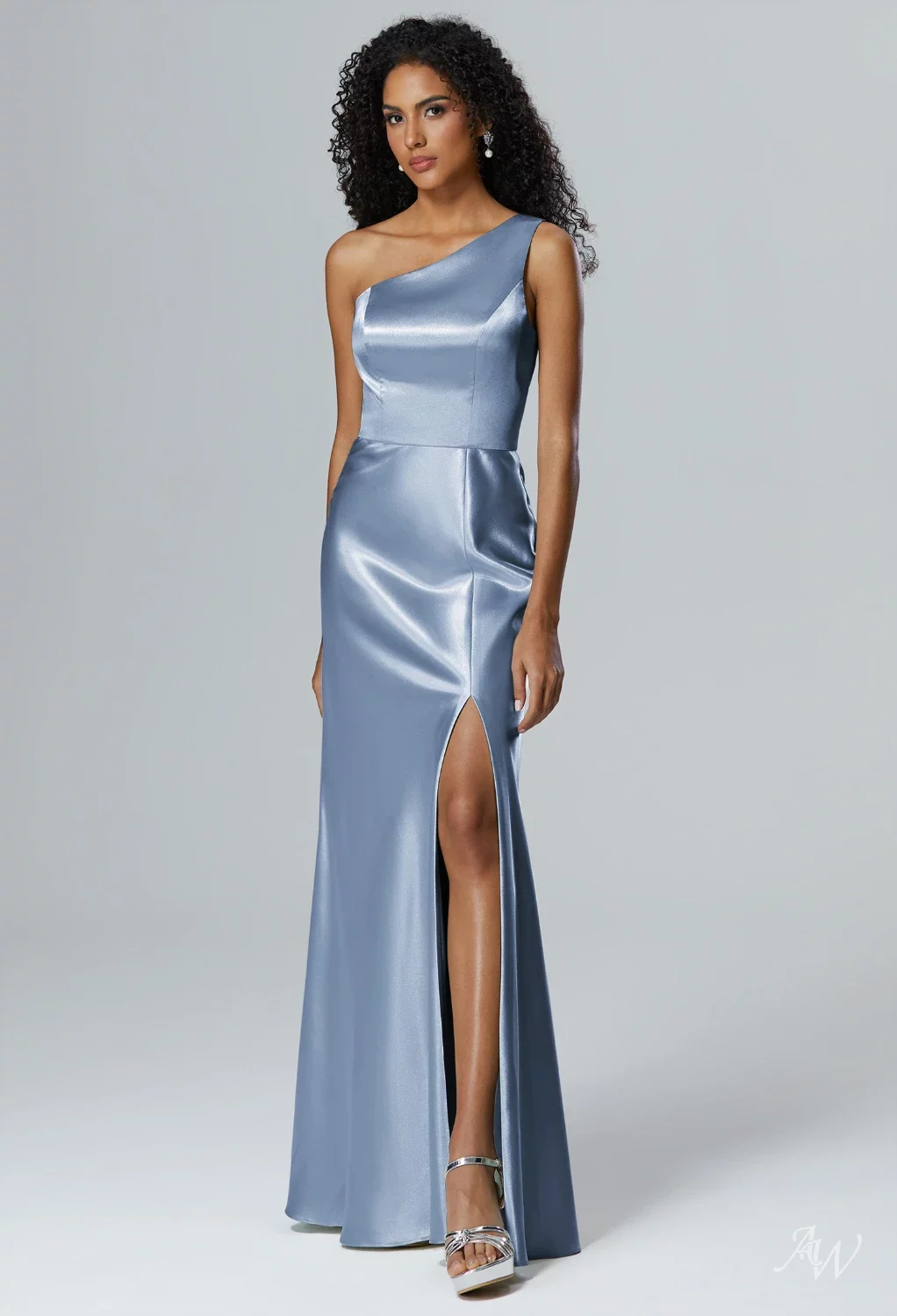 AW Zenaida Dress, Champagne Crystal Satin Satin Charmeuse Floor Length One  Shoulder Bridesmaid Dresses | AW.Bridal Canada