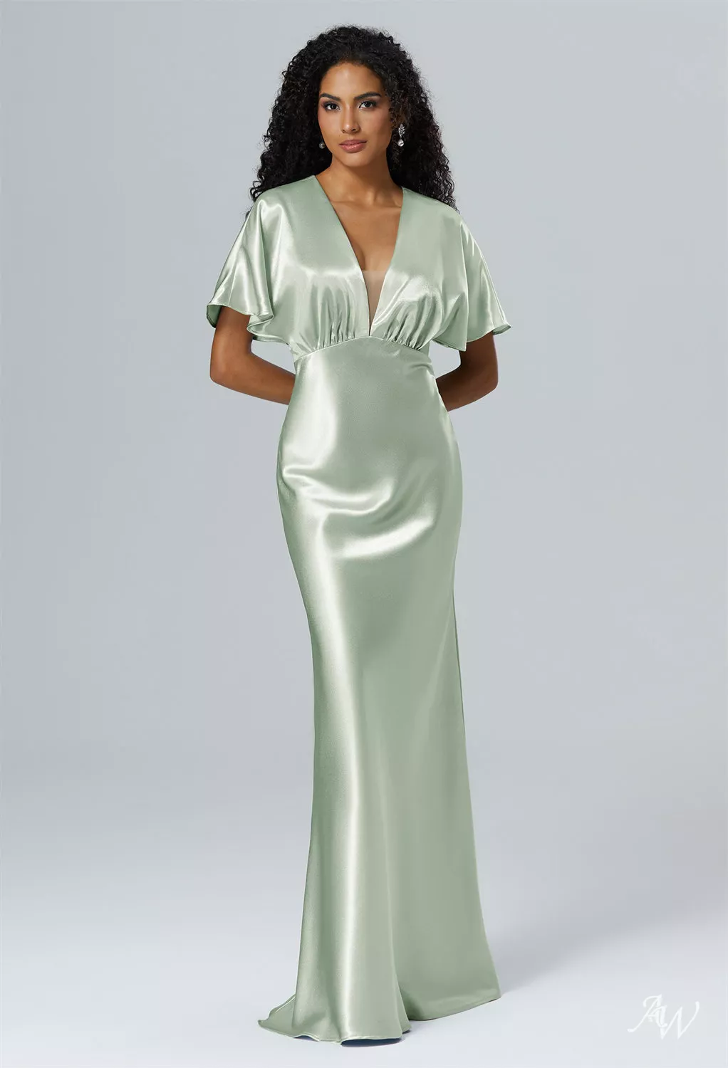 AW Otthild Dress, Green Mist Crystal Satin Satin Charmeuse Floor Length  V-Neck Bridesmaid Dresses | AW.Bridal Canada