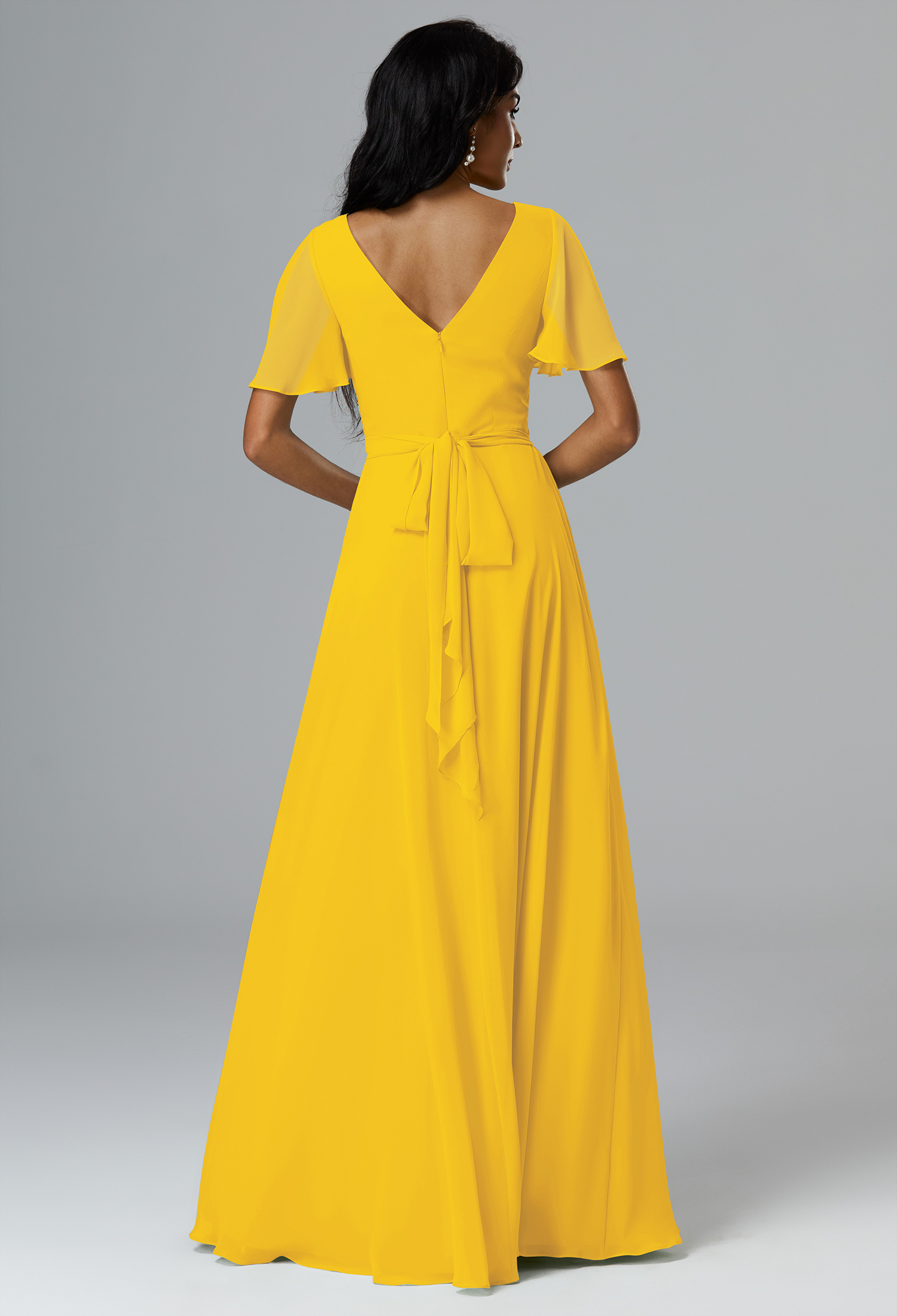 AW Humaira Mustard Yellow  Long Bridesmaid Dresses