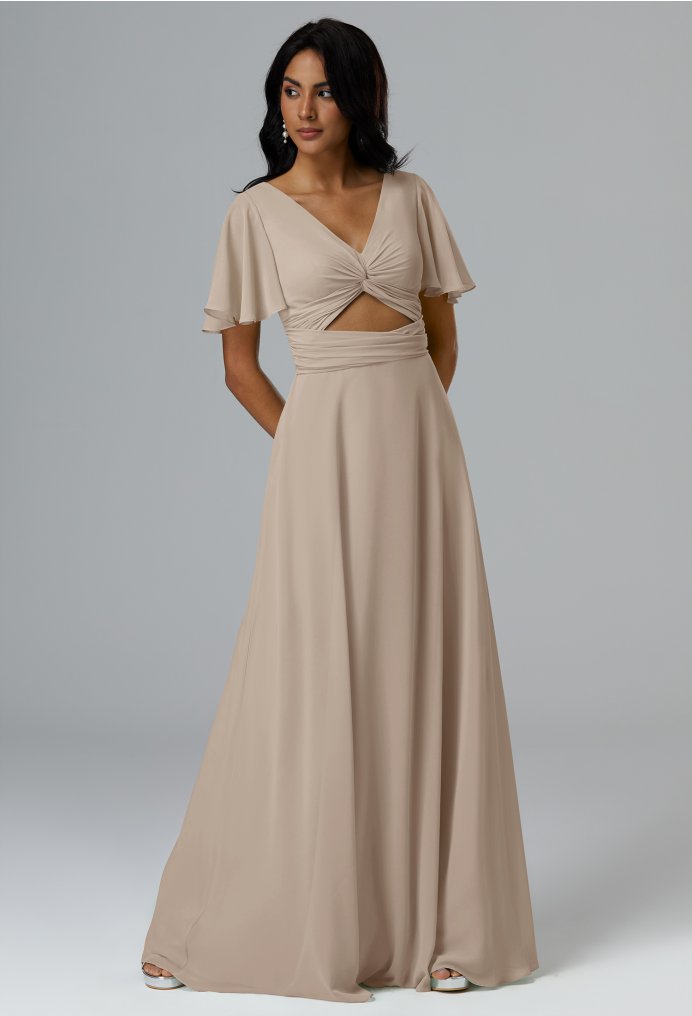 AW Humaira Taupe  Long Bridesmaid Dresses