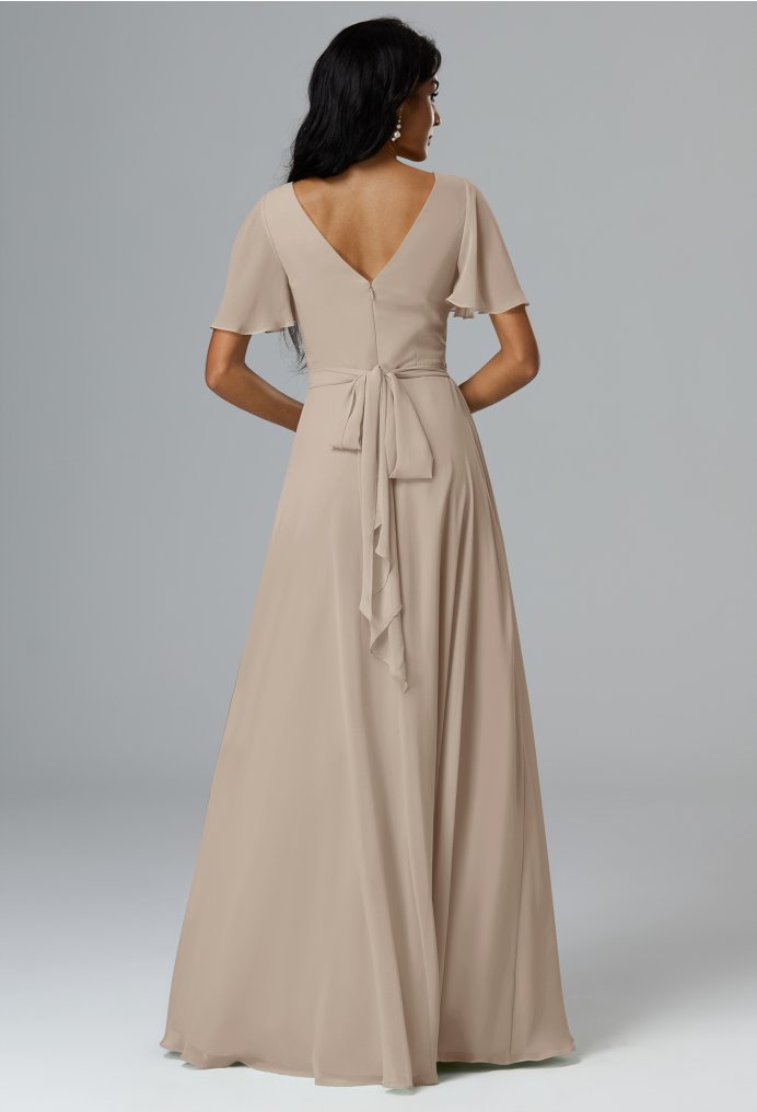 AW Humaira Taupe  Long Bridesmaid Dresses