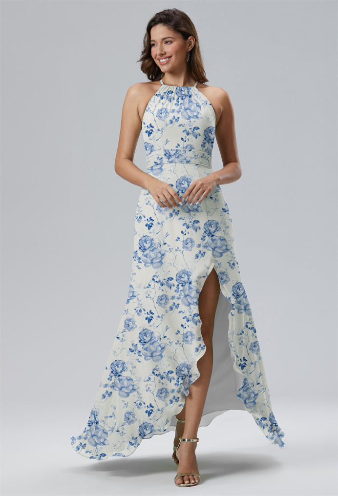 AW Charis Blue Botanical Floral  Bridesmaid Dresses