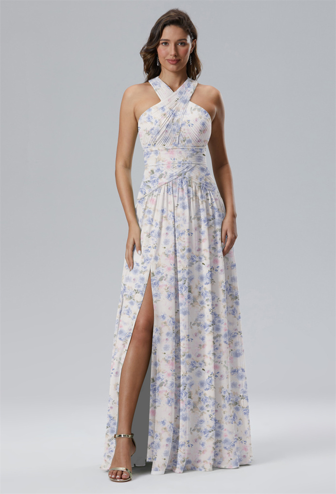AW Evaporate Azure Purple Print  Bridesmaid Dresses