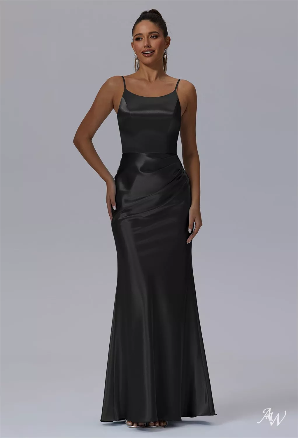 AW Guinevere Dress, Champagne Crystal Satin Floor Length Scoop/U-Neck Bridesmaid  Dresses | AW.Bridal Canada