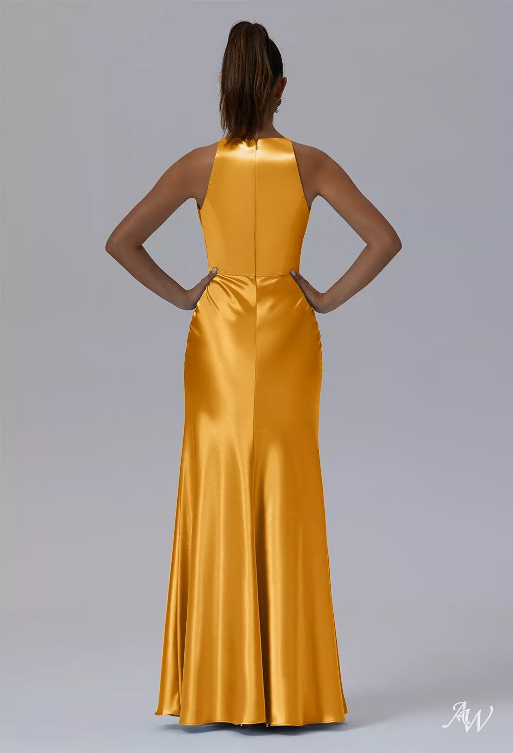 AW Maybelle Dress, Sage Green Crystal Satin Floor Length Cowl Neckline Bridesmaid  Dresses | AW.Bridal Canada
