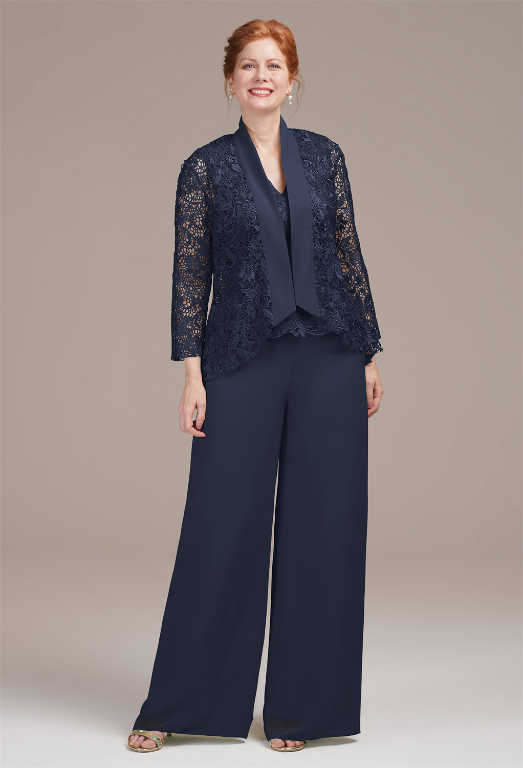 AW Geranium Dark Navy  Pants Mother of The Bride Dresses With Wraps