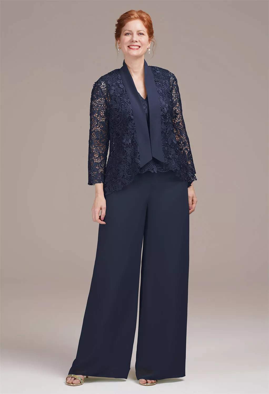 AW Geranium Dark Navy  Pants Mother of The Bride Dresses With Wraps