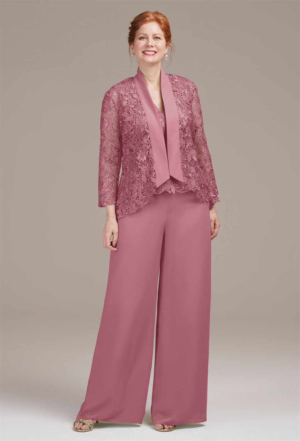 AW Geranium Desert Rose  Pants Mother of The Bride Dresses With Wraps