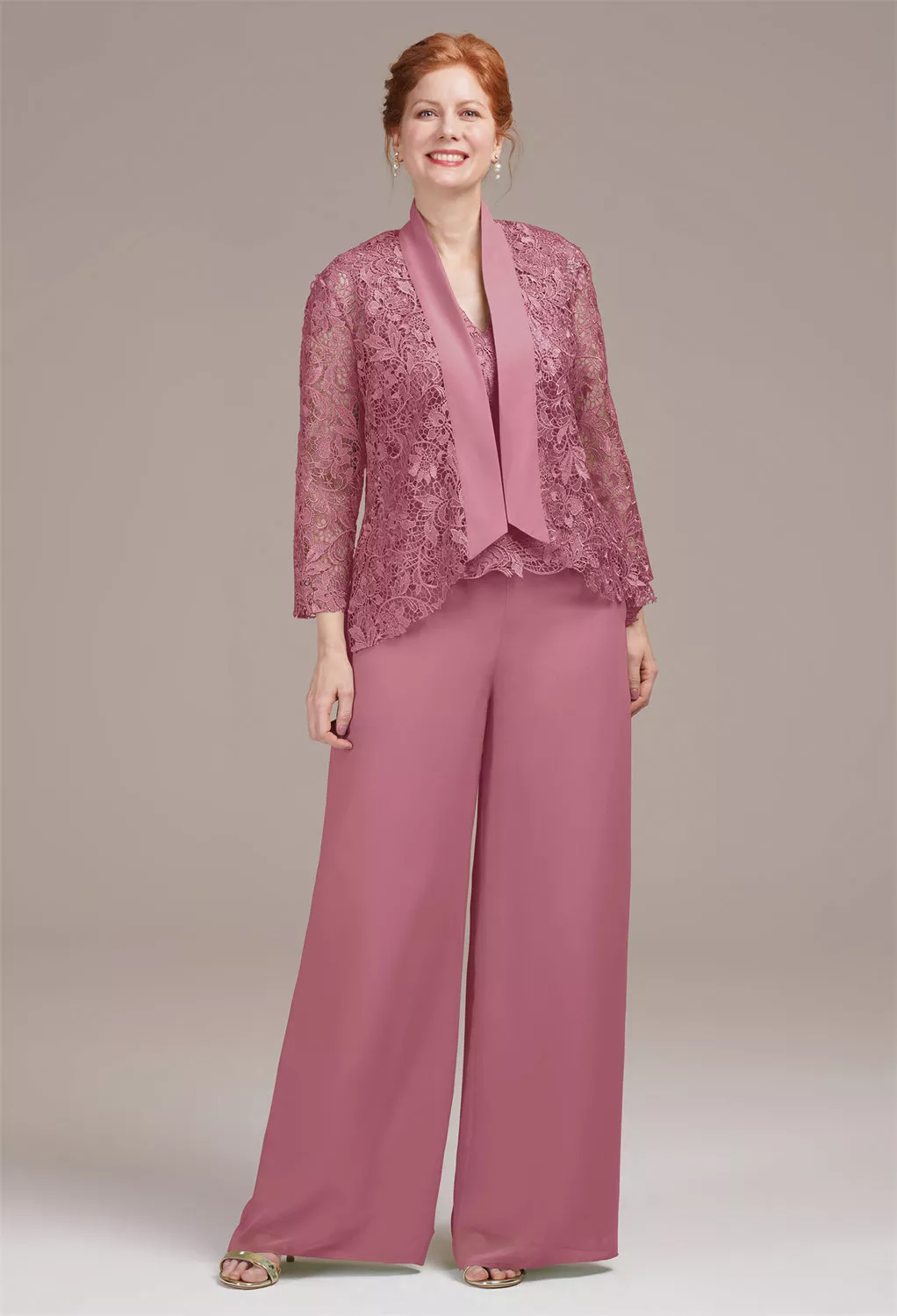 AW Geranium Desert Rose  Pants Mother of The Bride Dresses With Wraps