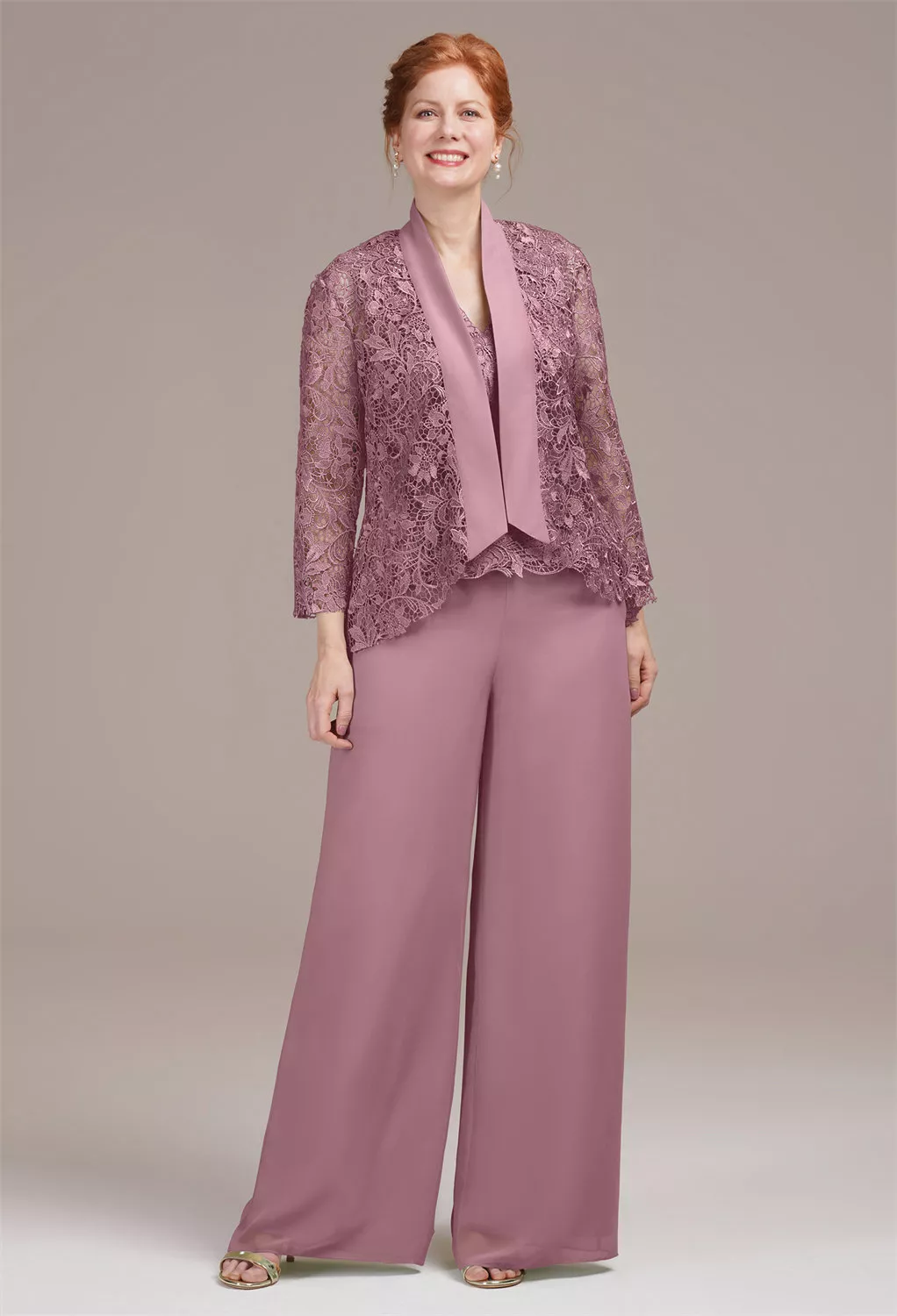 AW Geranium Mauve Mist  Pants Mother of The Bride Dresses With Wraps