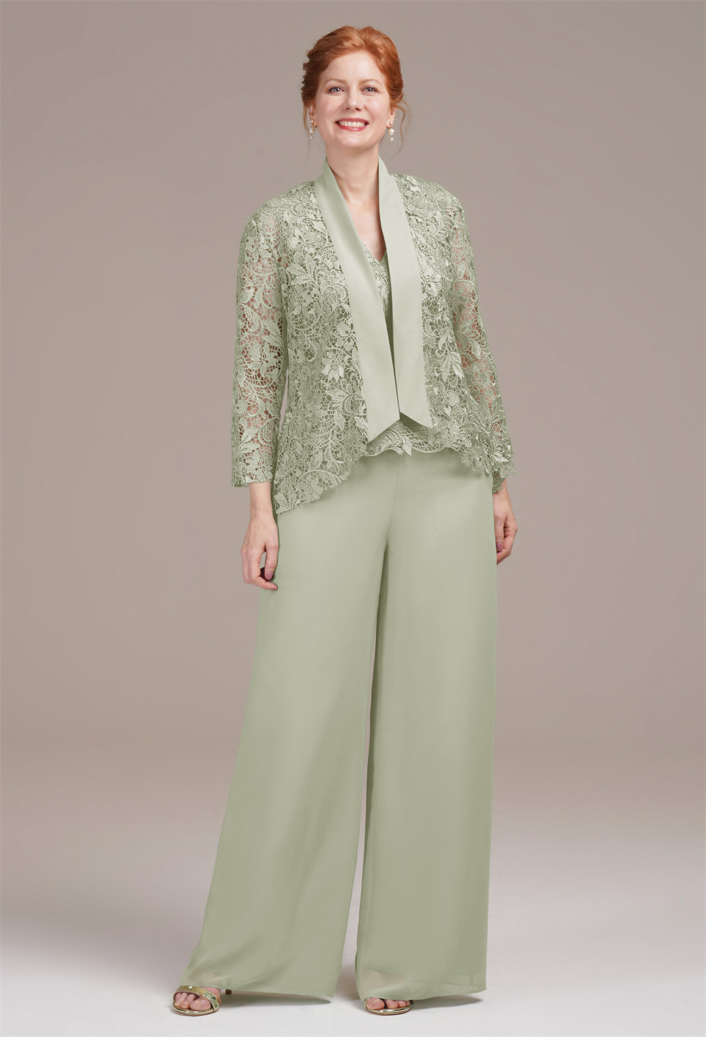 AW Geranium Sage Green  Pants Mother of The Bride Dresses With Wraps