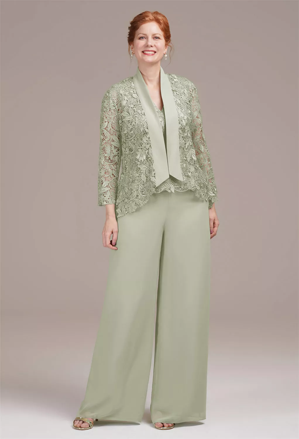AW Geranium Sage Green  Pants Mother of The Bride Dresses With Wraps