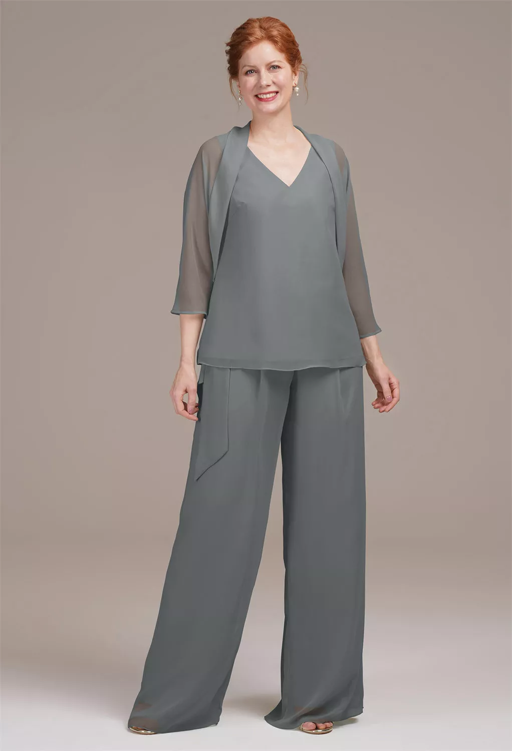 AW Jeremine Steel Gray  Mother of The Bride Dresses With Wraps