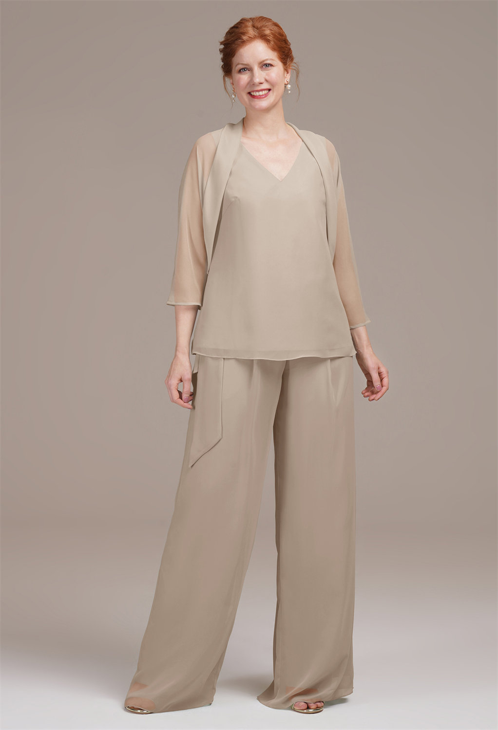 AW Jeremine Taupe  Mother of The Bride Dresses With Wraps