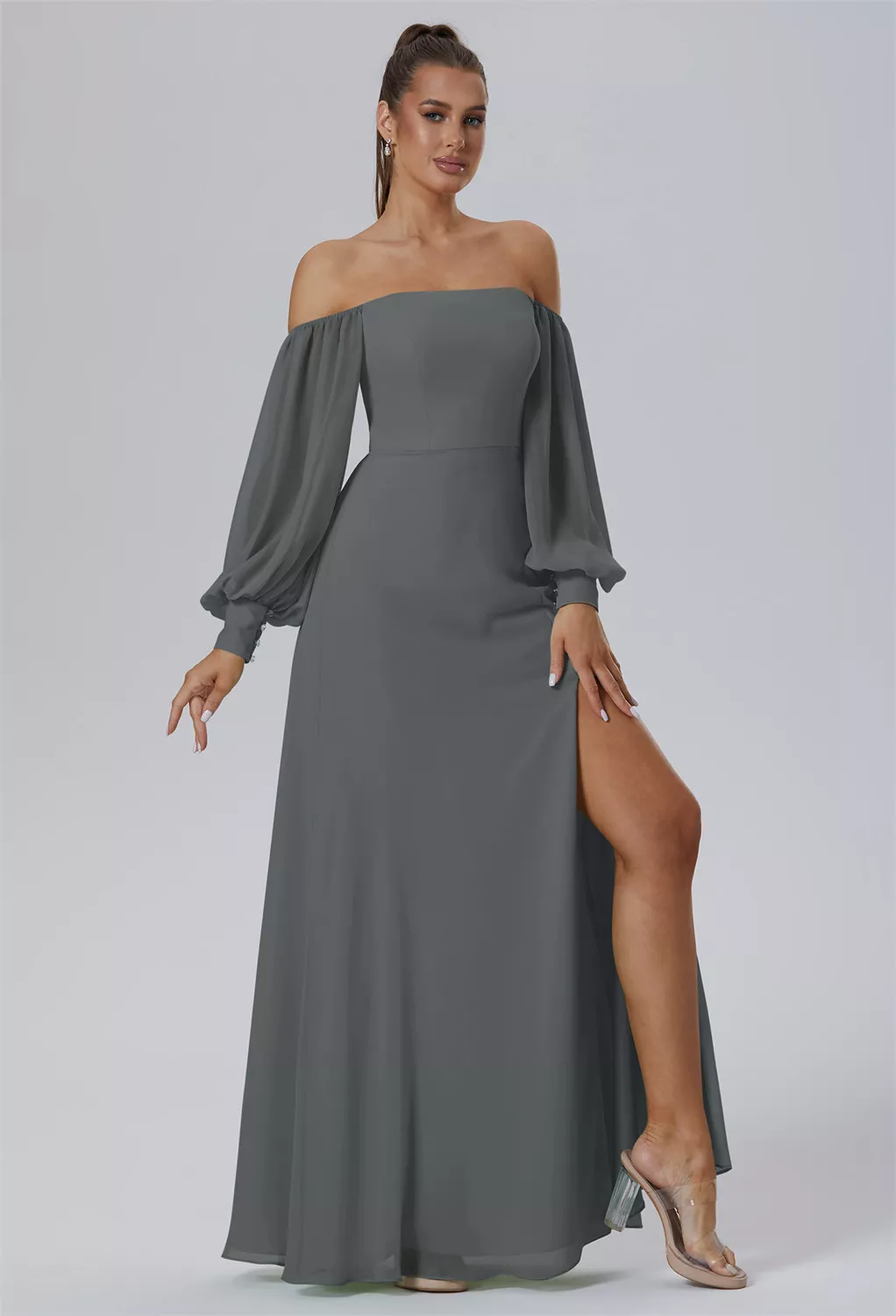 AW Demeter Steel Gray  Long Bridesmaid Dresses