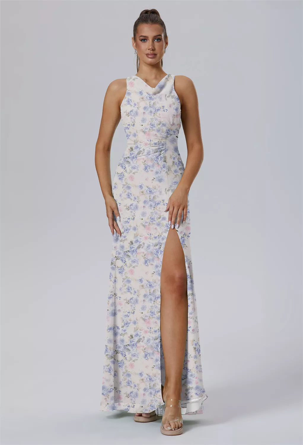 AW Catheryn Azure Purple Print  Fall Wedding Guest Dresses