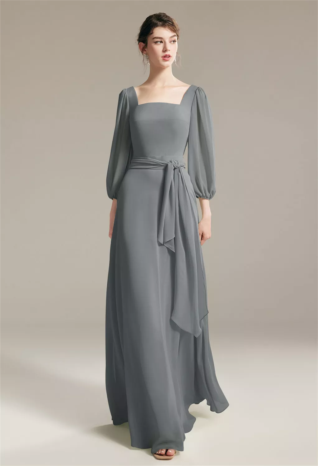 AW Claribel Steel Gray  Long Bridesmaid Dresses