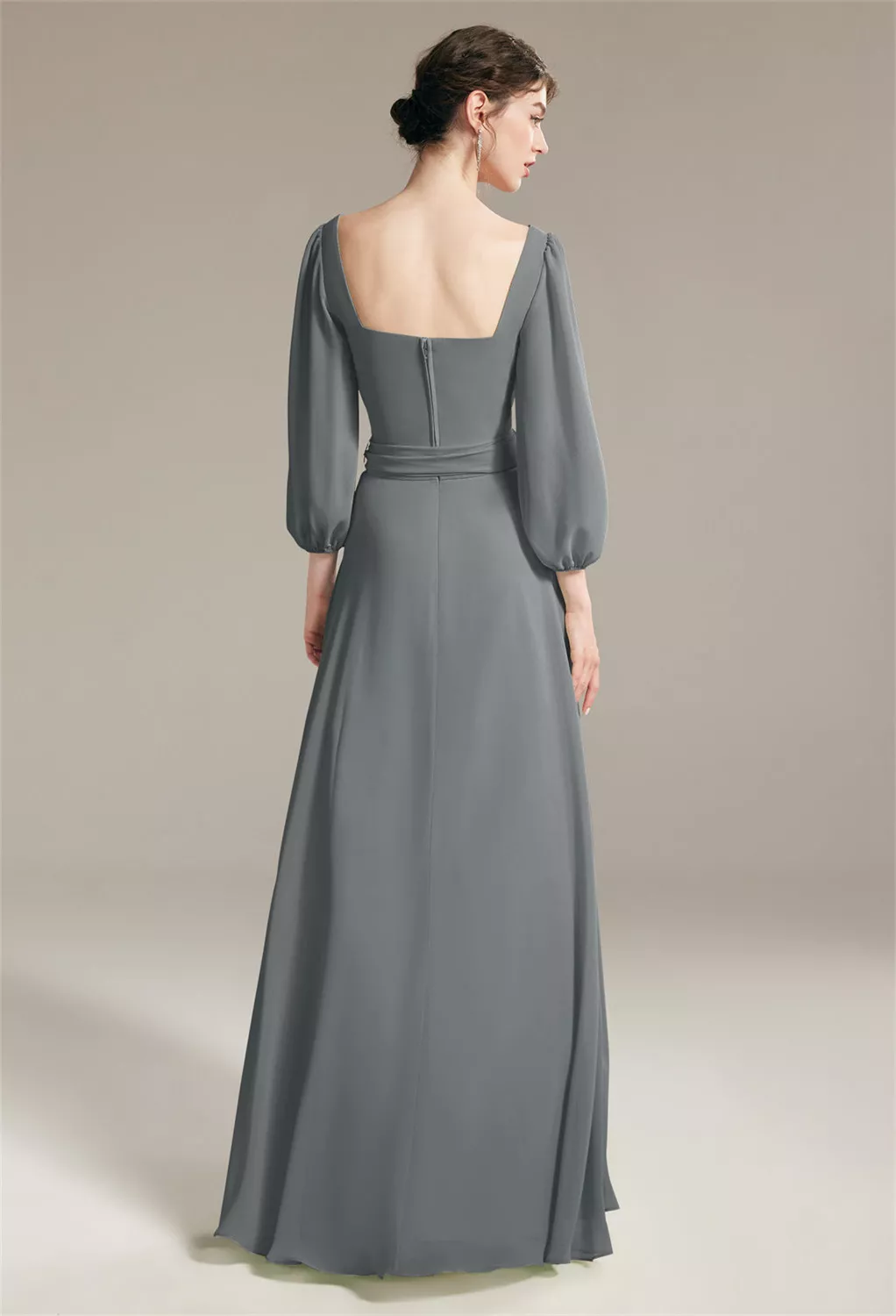 AW Claribel Steel Gray  Long Bridesmaid Dresses