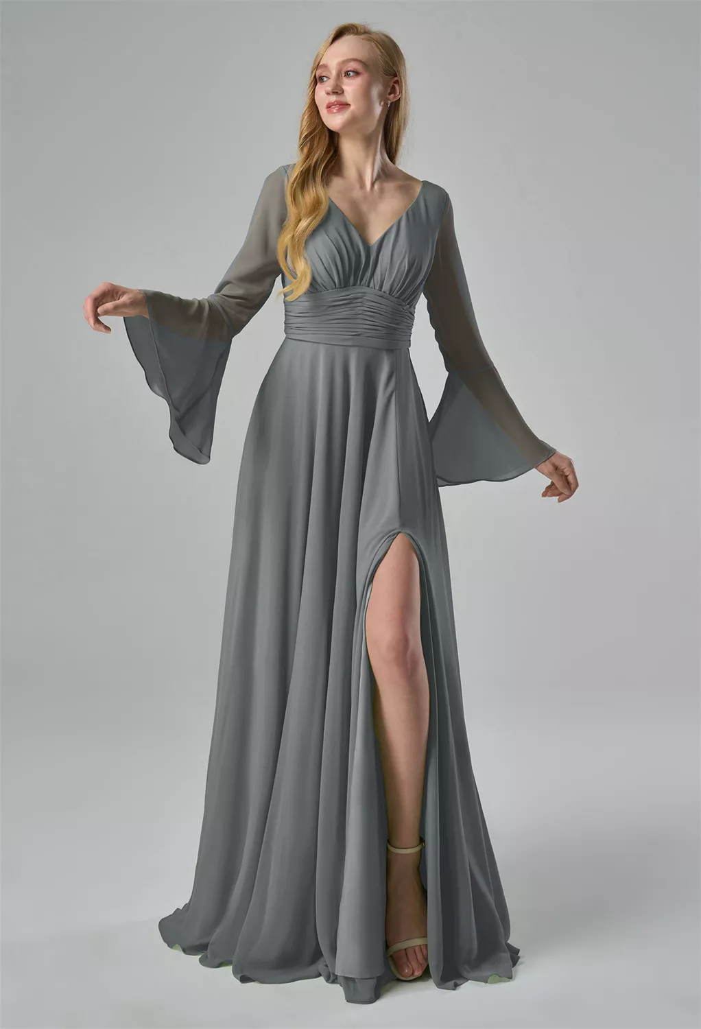 AW Albertine Steel Gray  Long Bridesmaid Dresses