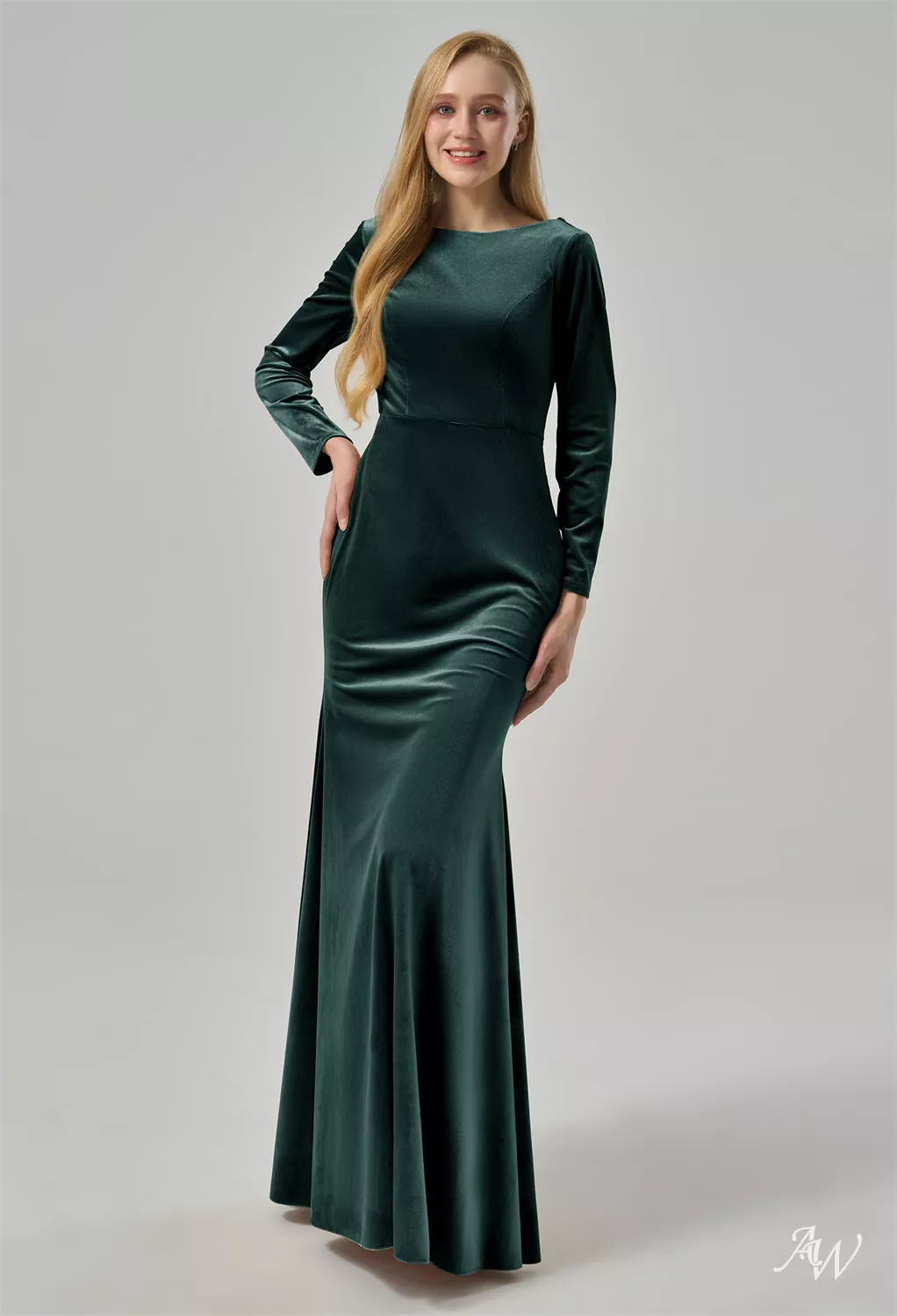 green bridesmaid dress canada Emerald Green Bridesmaid Dress with Puff Sleeve Powder / 14 main image 0