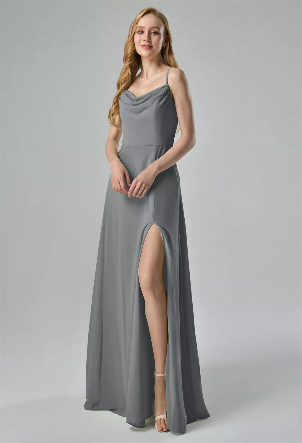 AW Mahnoor Steel Gray  Long Bridesmaid Dresses