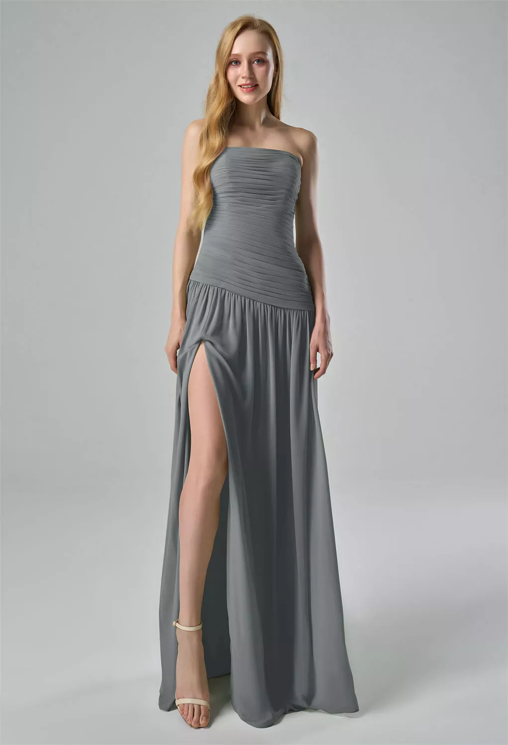 AW Safia Steel Gray  Long Bridesmaid Dresses