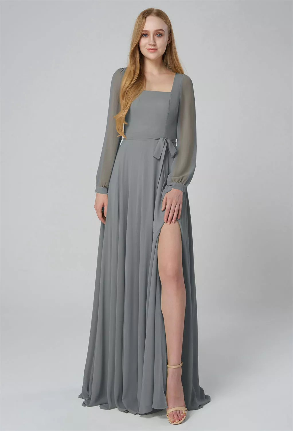 AW Syed Steel Gray  Long Bridesmaid Dresses