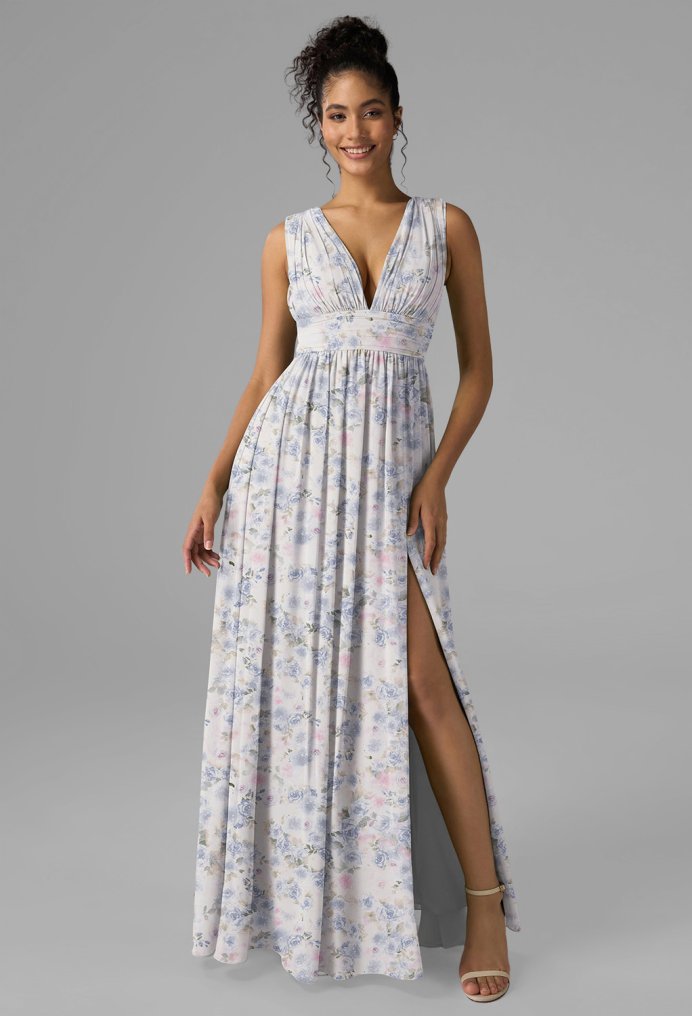 AW Georgina Azure Purple Print  Long Bridesmaid Dresses