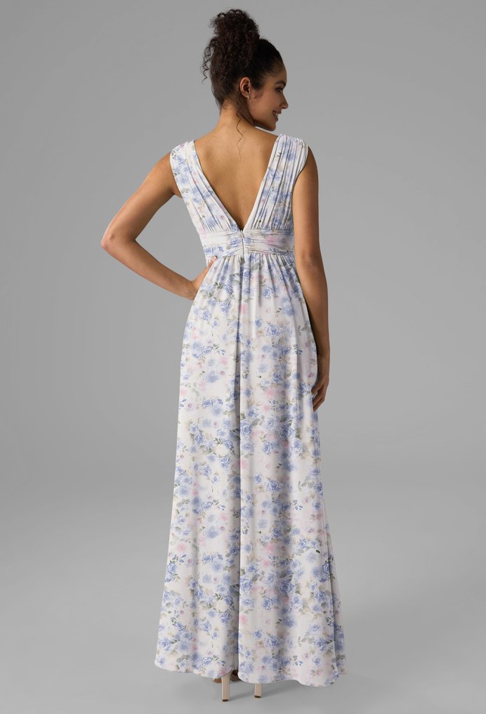 AW Georgina Azure Purple Print  Long Bridesmaid Dresses