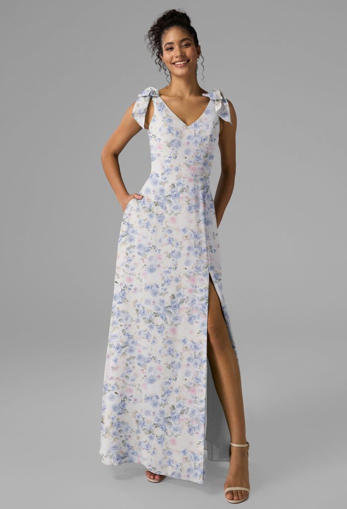 AW Ashleigh Azure Purple Print  Long Bridesmaid Dresses