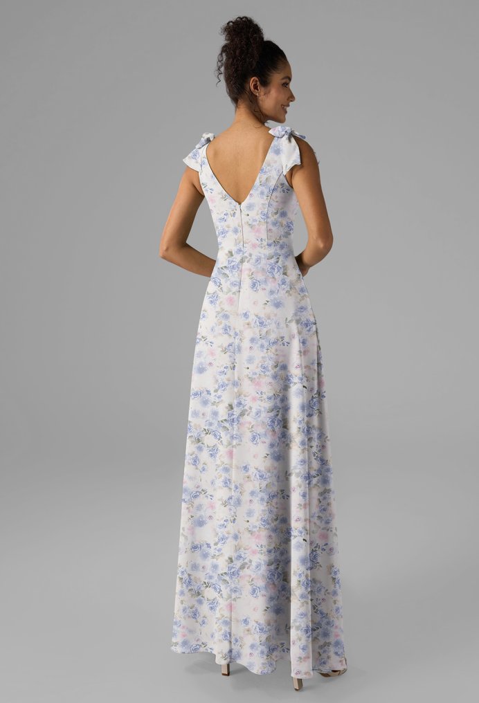 AW Ashleigh Azure Purple Print  Long Bridesmaid Dresses